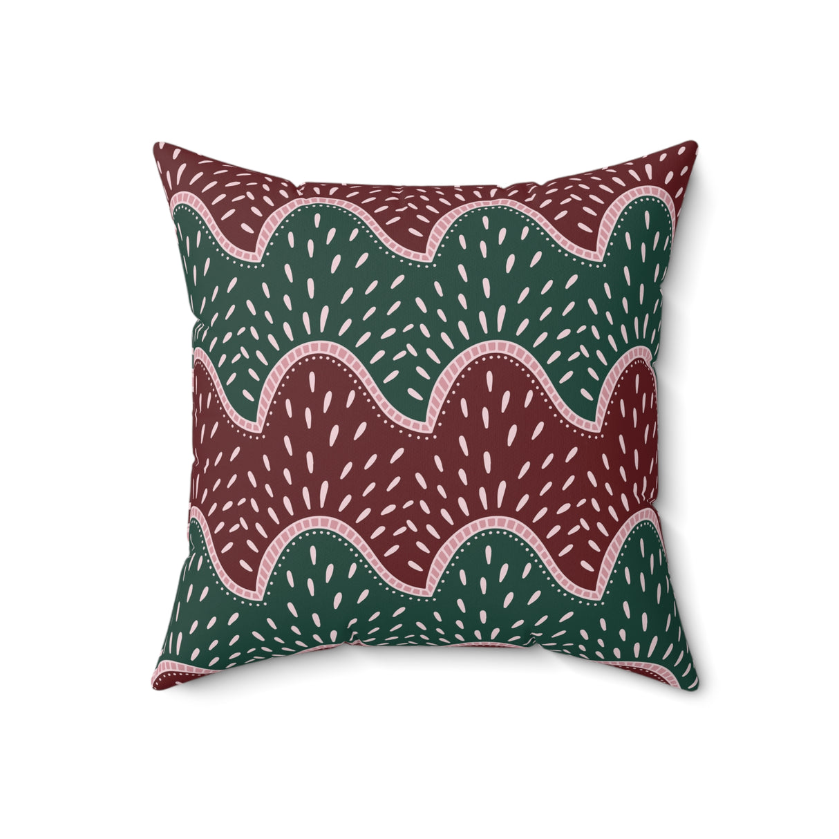 Burgundy and Emerald Wave Square Pillow