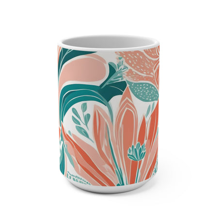 Sun-Kissed Coral & Soft Teal Paisley-Tulip Mug 15oz - Paisley Heart Collection