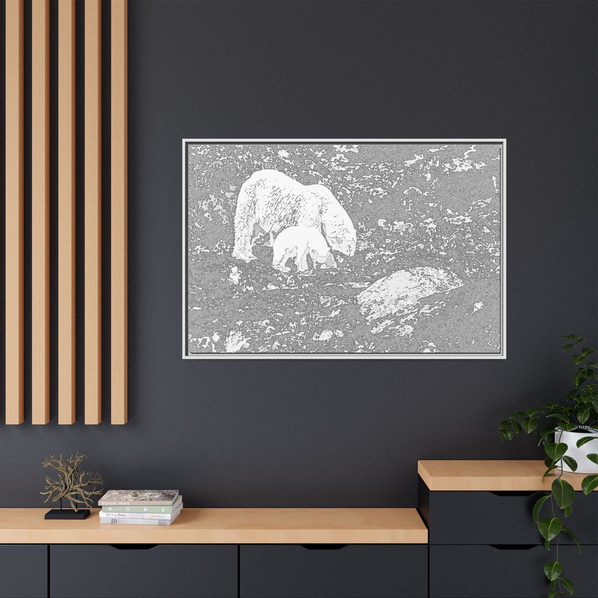 Polar Bear and Cub on the Shore, Torngat Mountains