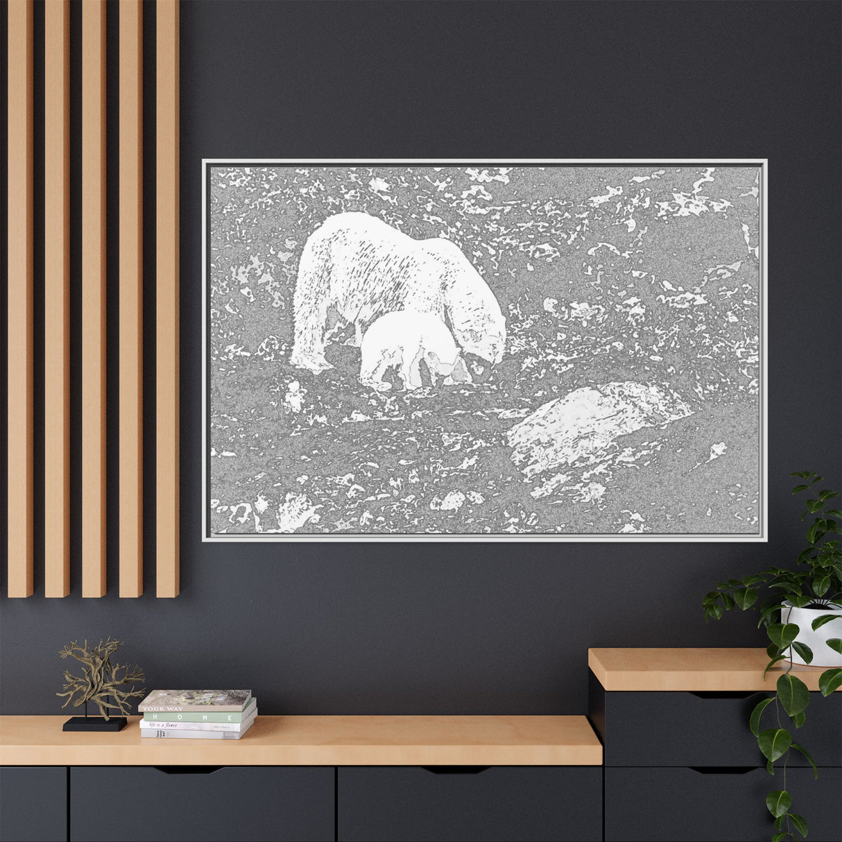 Polar Bear and Cub on the Shore, Torngat Mountains