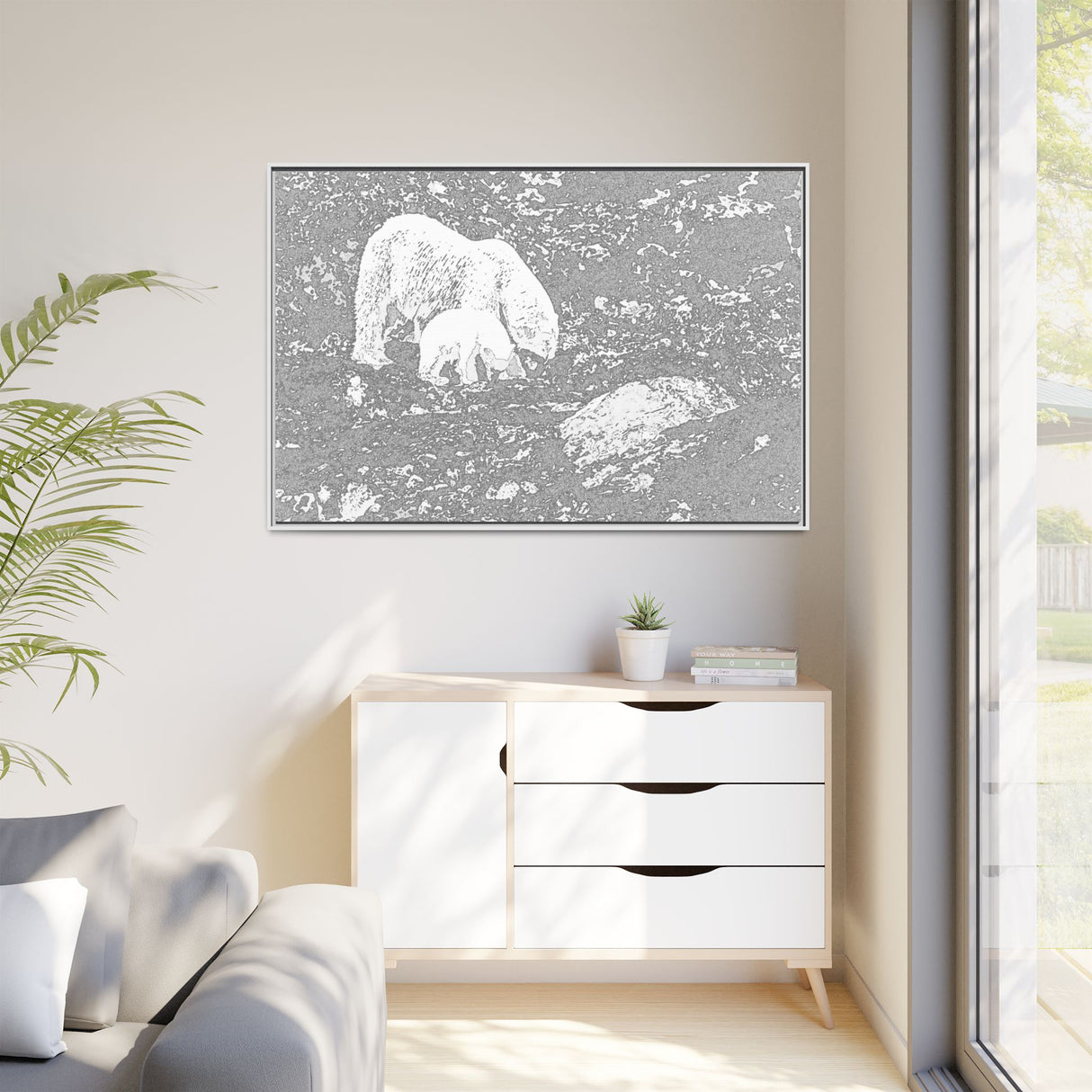 Polar Bear and Cub on the Shore, Torngat Mountains