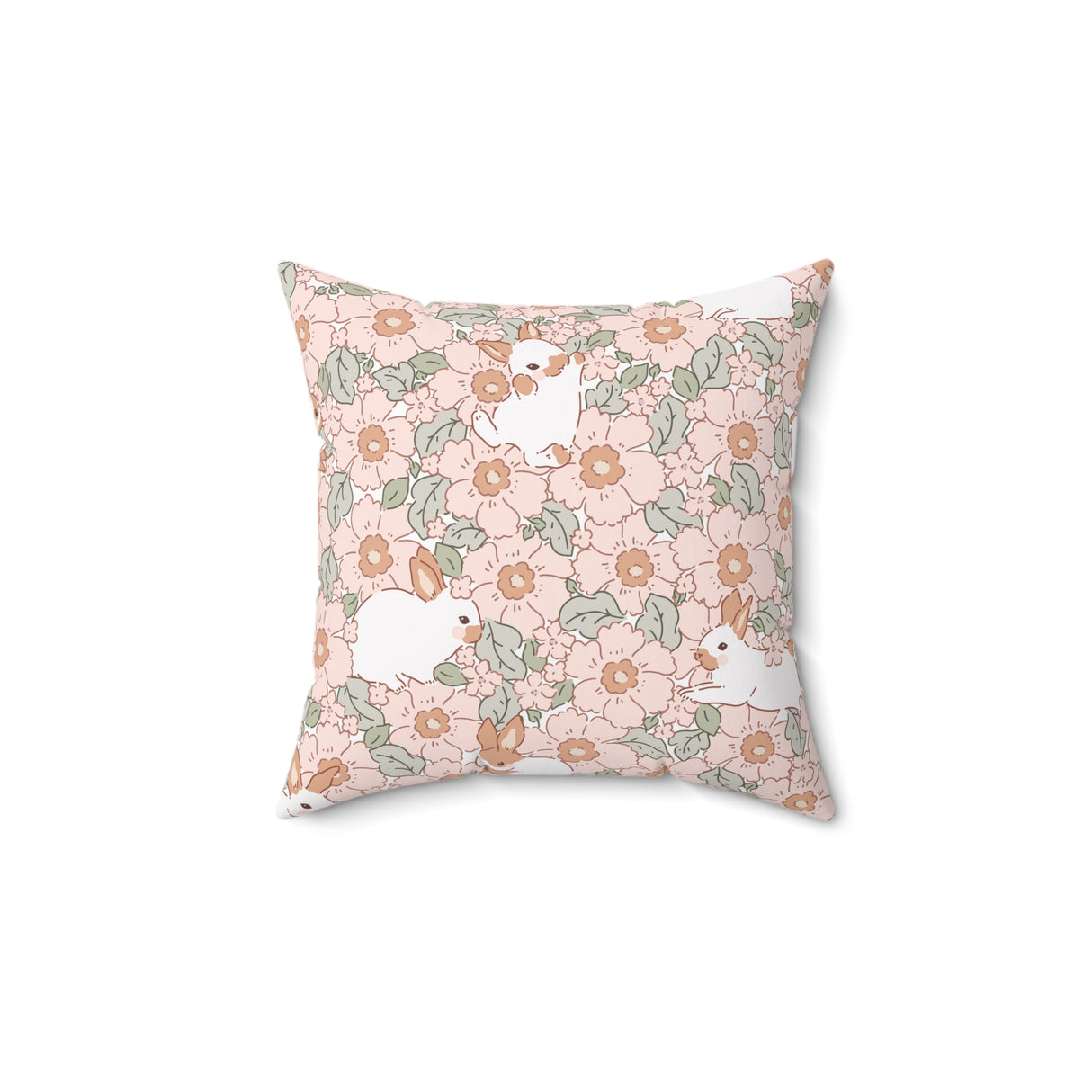 Whimsical Bunny Meadow Square Pillow