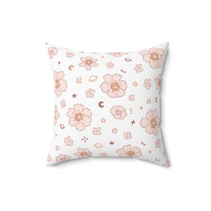 Cosmic Blossom Whimsy Square Pillow